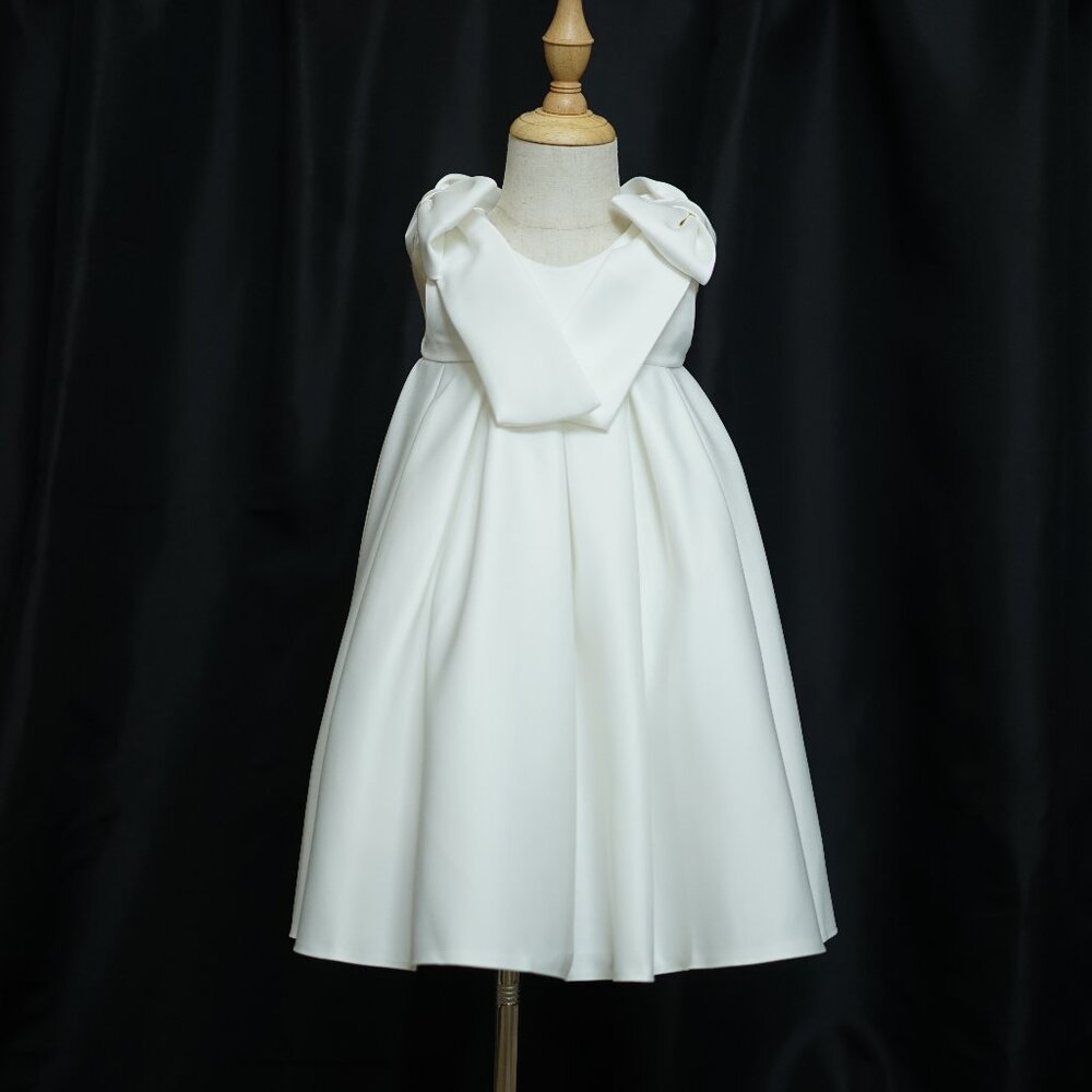Elegant White Bow Princess Dress, Flower girl dress, Formal Dress, Kids Dress